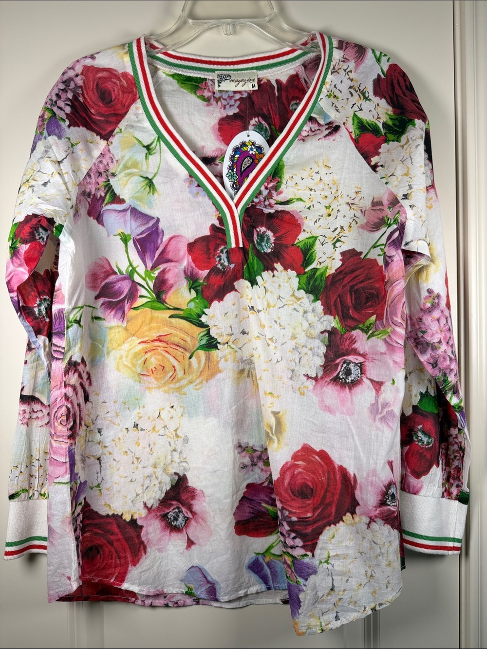 Magazine - Floral V-Neck Long Sleeve Top - White Multi